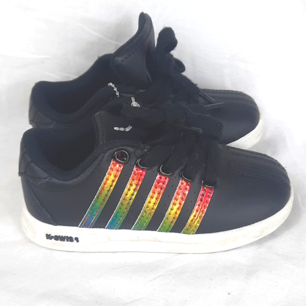 K-swiss Classic Leather Baby Toddler Sneakers Size 7 Black Metallic Rainbow